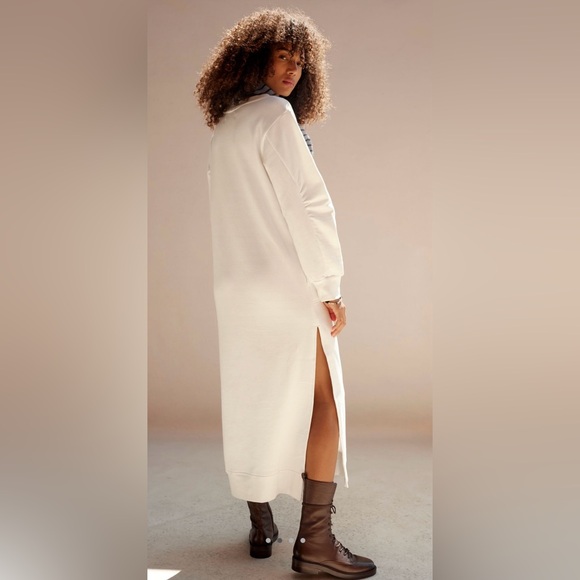 NWT Free People S Karina MIDI Sweatshirt Dress in Ivory White New $98 retail - Picture 2 of 7